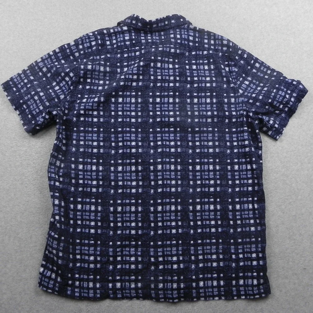 Banana Republic Shirt Mens XL Slim Fit Navy Blue White Grid Short Sleeve Cotton